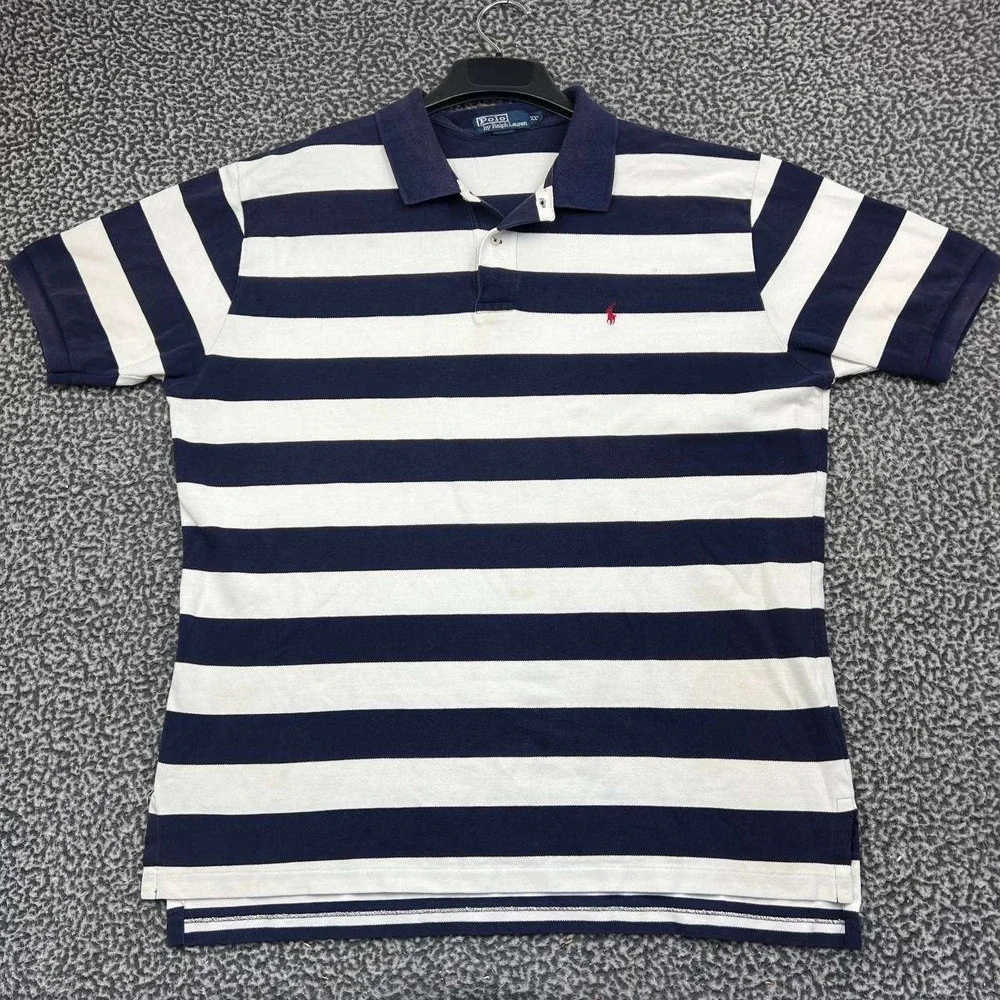Polo Ralph Lauren Polo Shirt Men XXL Blue White Striped Short Sleeve Cotton 2XL